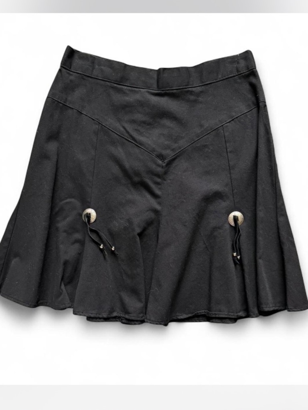 True VTG Circle T Western Concho Rodeo Black Flare Short Skirt festival 11/12